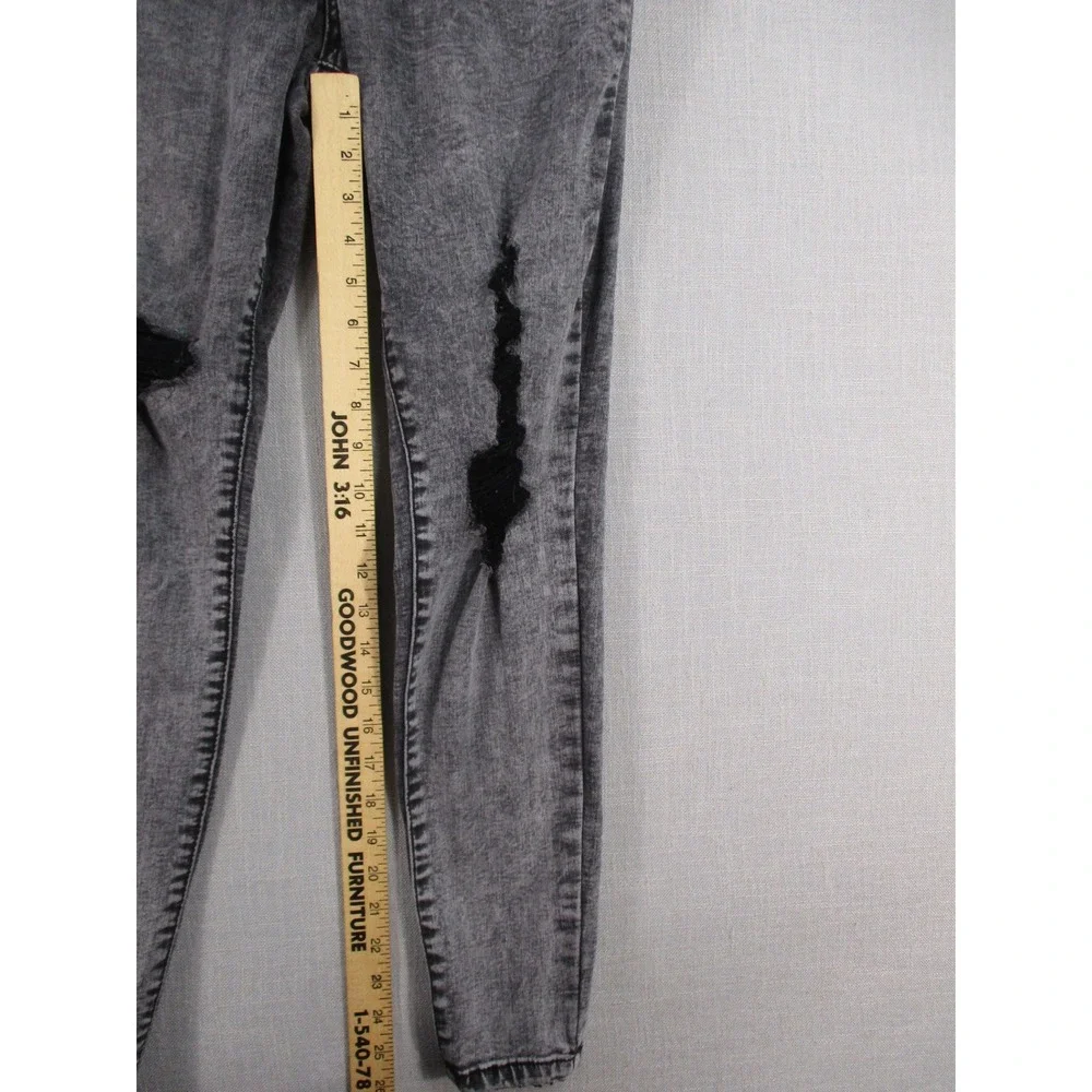 Acid Wash Gray Distressed Skinny Jeans High‎ Rise Ripped Denim Pants Womens